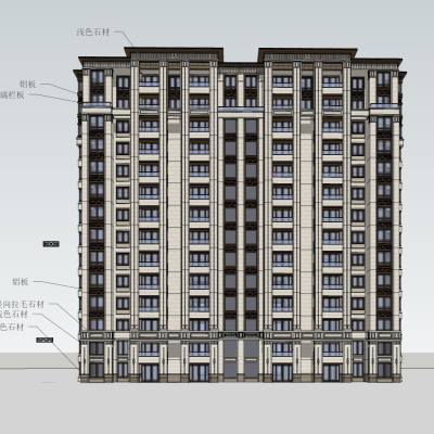 新古典高层公寓楼免费su模型(1)
