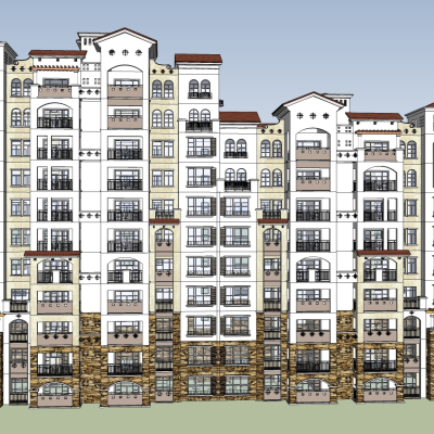 新古典高层住宅外观免费su模型(1)