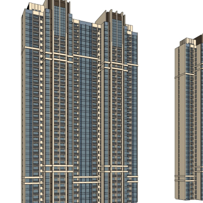 现代高层住宅外观免费su模型(1)