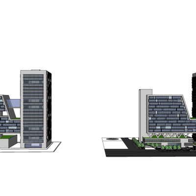 现代办公楼外观免费su模型(1)
