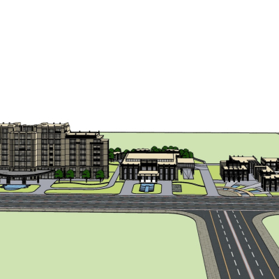 现代办公楼外观免费su模型(1)