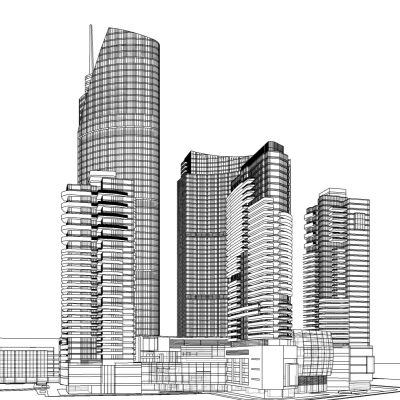 现代高层住宅外观免费su模型(1)