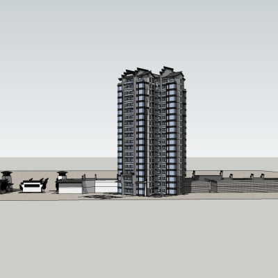 现代高层住宅外观免费su模型(1)