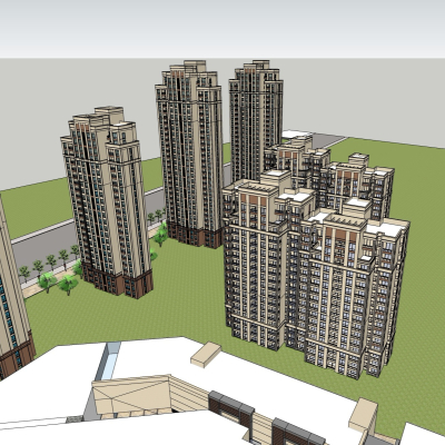 新古典高层公寓楼免费su模型(1)
