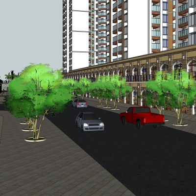 现代沿街商业建筑免费su模型(1)