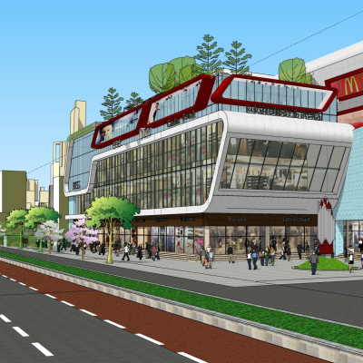 现代沿街商业建筑免费su模型(1)