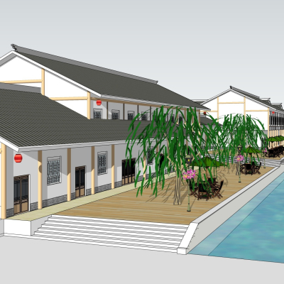 新中式商业建筑免费su模型(1)