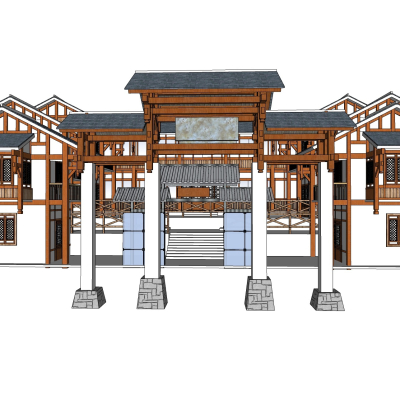 中式古建民房免费su模型(1)