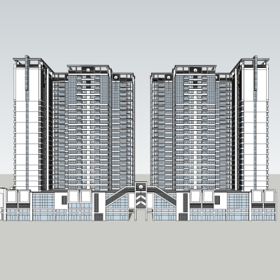 现代高层公寓楼免费su模型(1)