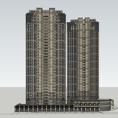 新古典高层公寓楼免费su模型(1)