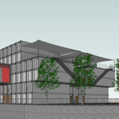 工业风集装箱办公楼免费su模型(1)