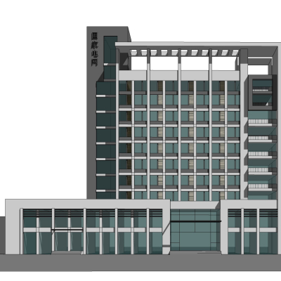 现代办公楼外观免费su模型(1)