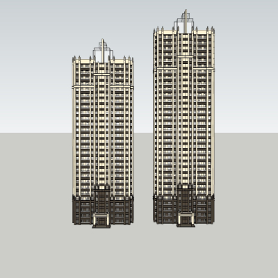 现代高层住宅外观免费su模型(1)