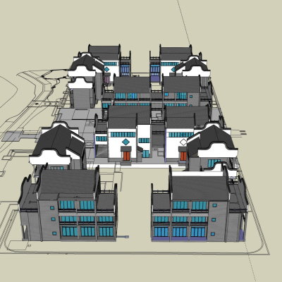 新中式房屋免费su模型(1)