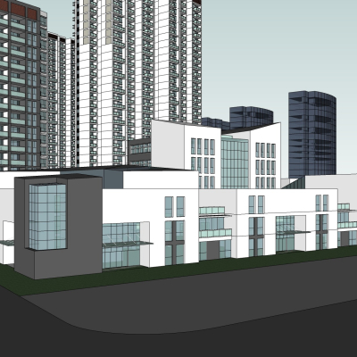 现代沿街商业建筑免费su模型(1)