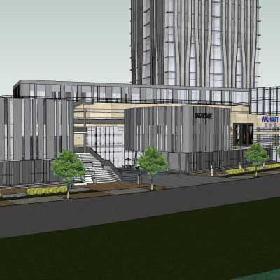 现代沿街商业建筑免费su模型(1)