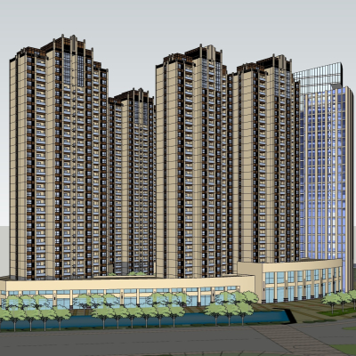 新古典商住综合体免费su模型(1)