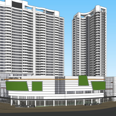 现代沿街商业建筑免费su模型(1)