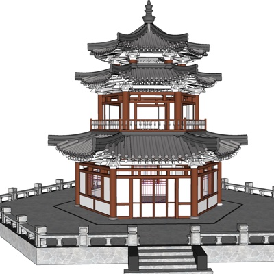 中式古建塔楼免费su模型(1)