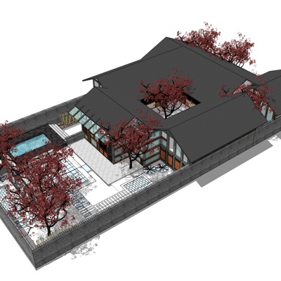 新中式四合院免费su模型(1)