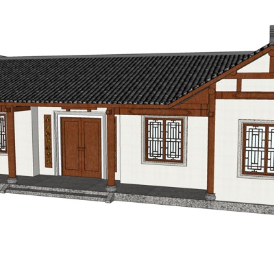 中式传统住宅外观免费su模型(1)