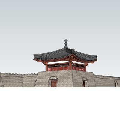 中式古建城楼免费su模型(1)