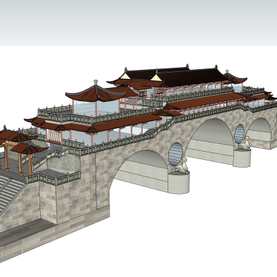 中式城楼建筑免费su模型(1)