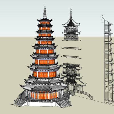 中式古塔免费su模型(1)