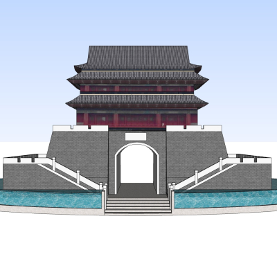 中式古建城楼免费su模型(1)