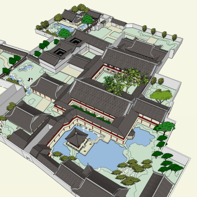 中式古建园林院落免费su模型