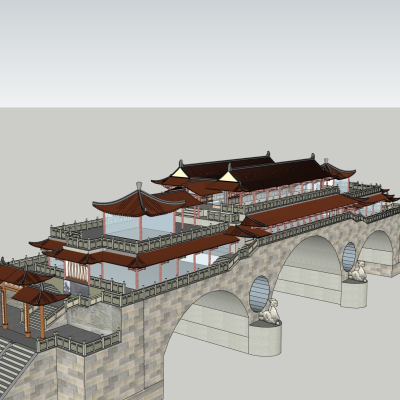 中式桥楼免费su模型(1)