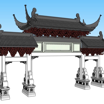 中式古建牌坊免费su模型(1)