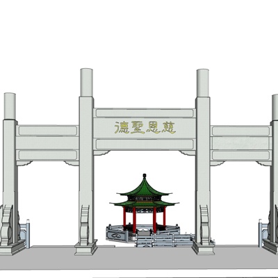 中式牌坊大门免费su模型(1)