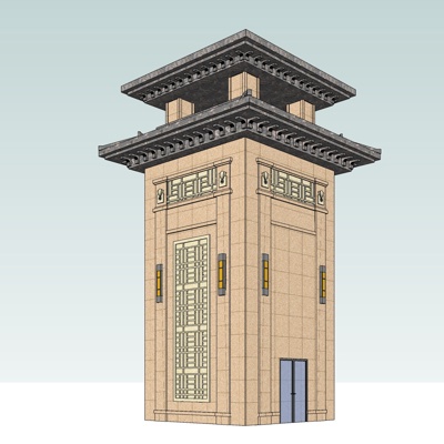 新中式瞭望塔免费su模型
