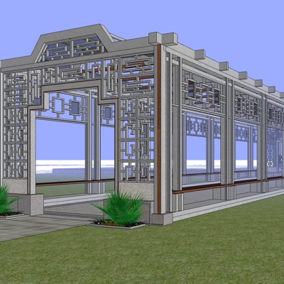 新中式长廊免费su模型(1)