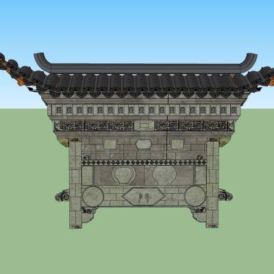 中式门罩建筑构件免费su模型(1)