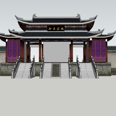 中式园林景观大门免费su模型(1)