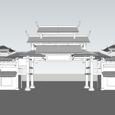 中式牌坊门头免费su模型(1)