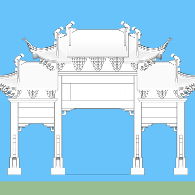 中式牌坊大门免费su模型(1)