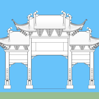 中式牌坊大门免费su模型(1)