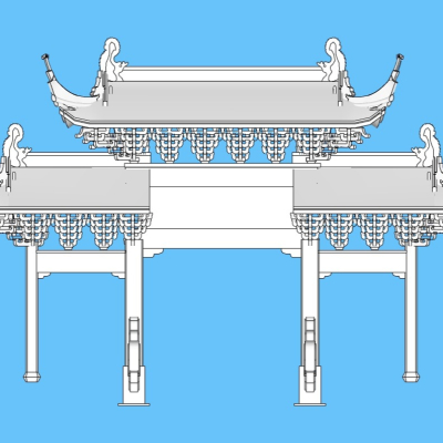 中式牌坊大门免费su模型(1)