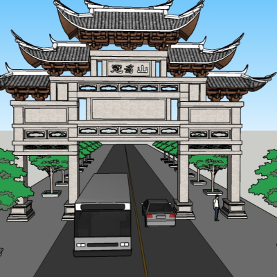 中式牌坊大门免费su模型(1)