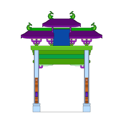中式牌坊大门免费su模型(1)