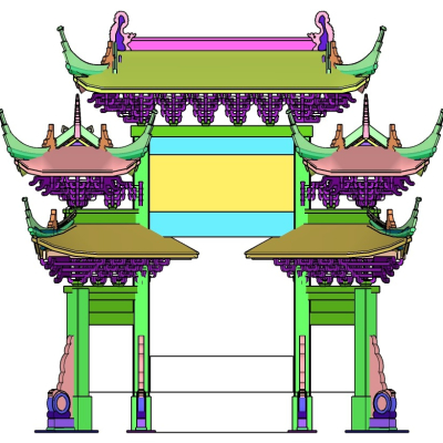 中式牌坊大门免费su模型(1)