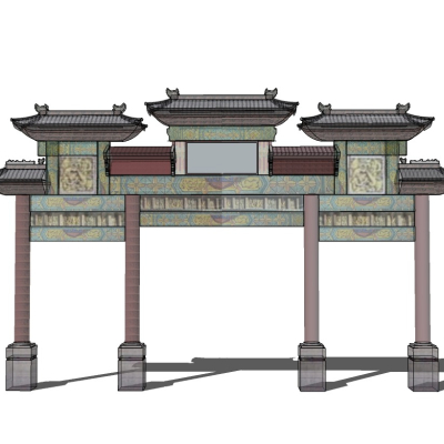中式牌坊大门免费su模型(1)