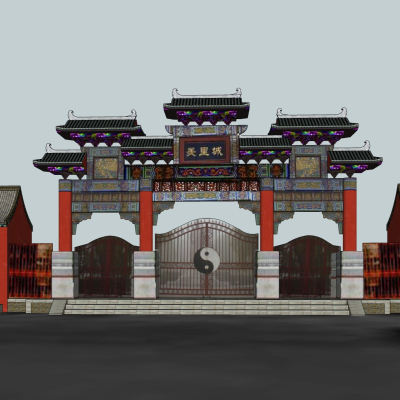 中式牌坊大门免费su模型(1)