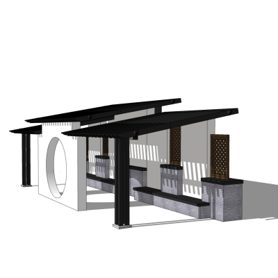 中式廊架免费su模型(1)