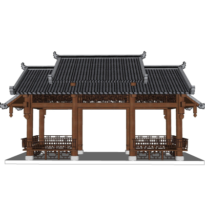 中式廊架免费su模型(1)