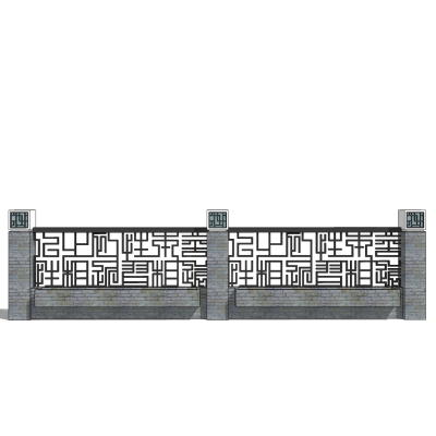 新中式围墙免费su模型(1)