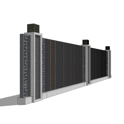 新中式围墙免费su模型(1)